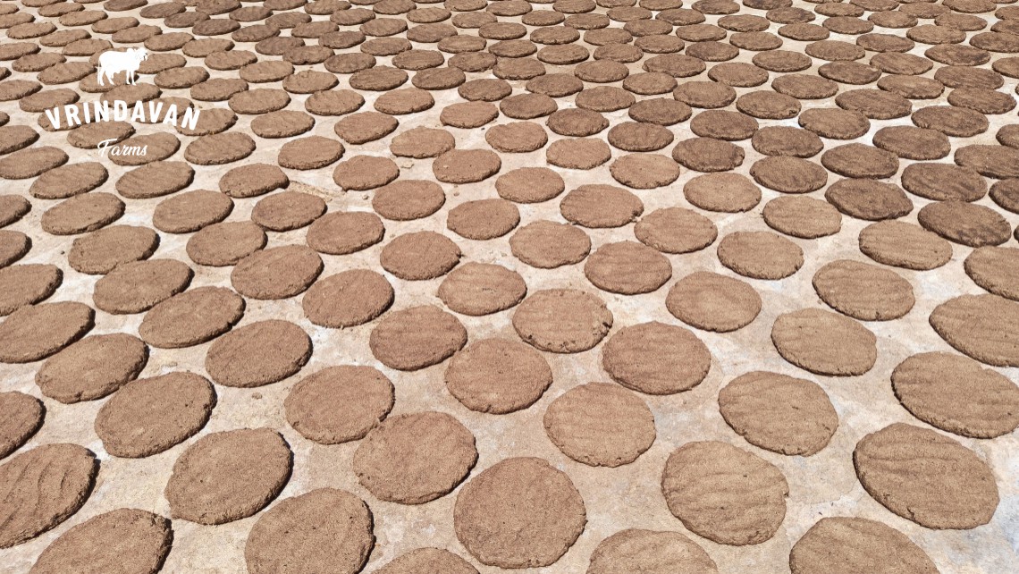 Cow dung cake in making